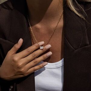 18K Gold Plated - Necklace with Heart and Square Pendants